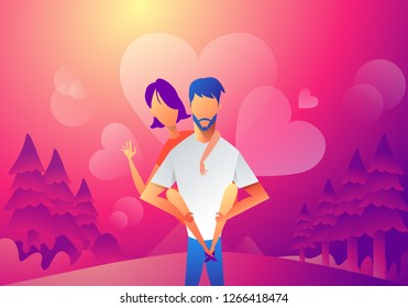 Velentine card template with love couple illustration