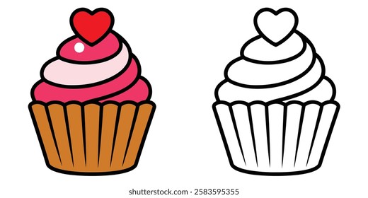 Velentine Cupcake Coloring Book For Kids Printable Vector