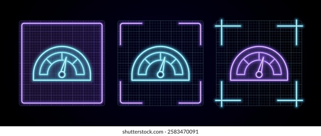 Velocimeter icon vector, cyber neon visual, glowing border grid vector.	