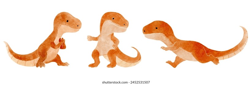 Velociraptor . Cute dinosaur cartoon characters . Watercolor paint design . Set 9 of 20 . Vector .