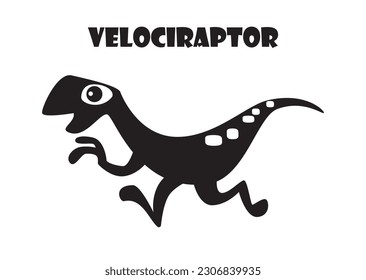 Velociraptor . Cute dinosaurs cartoon characters . Silhouette black isolated color . Flat design . Vector illustration .