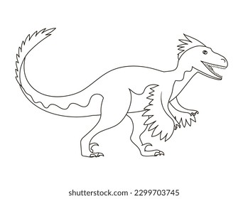 Velociraptor with dangerous claws. Prehistoric pangolin. Predatory dinosaur of the Jurassic period. Strong hunter. Black and white line. Coloring page for kids
