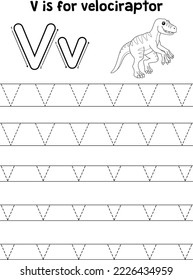 Velociraptor Dino Tracing Letter ABC Colour V