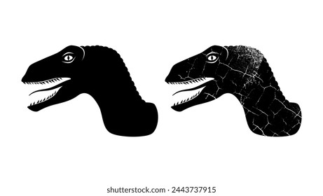 Velociraptor dinosaur, black isolated silhouette