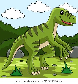 Velociraptor Dinosaur Colored Cartoon Illustration