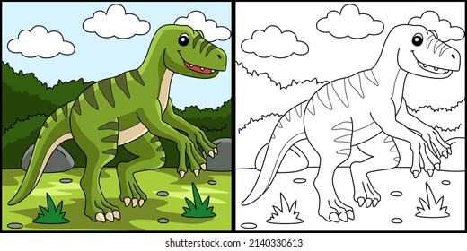 Ilustración de la página de colores de los dinosaurios de Velociraptor