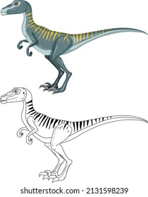 Velociraptor dinosaur with its doodle outline on white background illustration