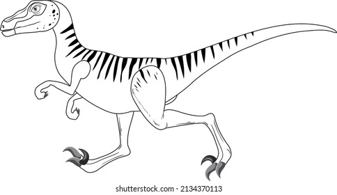 Velociraptor dinosaur doodle outline on white background illustration