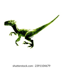 Velociraptor dinosaur full body digital art stencil green black print illustration silhouette isolated vector graphic fierce Jurassic reptile prehistoric monster intelligent  predator creature symbol.