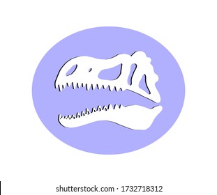 Velociraptor. Dinosaur skeleton. Logo. Vector isolated illustration with a Velociraptor skull in a blue emblem. Design of the wild nature logo. Blue background. Flat style. Individual element. 