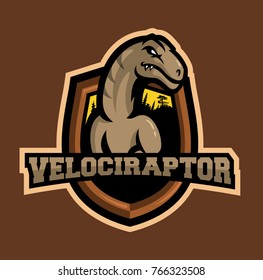 Velociraptor dinosaur sports logo, Dinosaur vector illustration