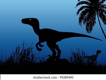 Velociraptor dinosaur - vector background