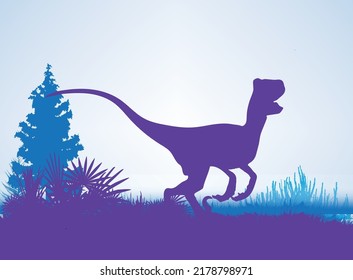 Velociraptor  , Dinosaurs silhouettes in prehistoric environment overlapping layers  decorative background banner abstract vector illustration
