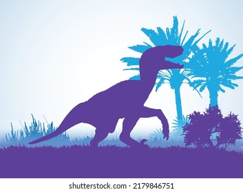 Velociraptor; Dinosaurs silhouettes in prehistoric environment overlapping layers; decorative background banner abstract vector illustration
