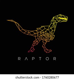 Velociraptor geometric. Vector illustration raptor dinosaur isolated on black background. Dinosaur logo icon, Design element for logo, poster, card, banner, emblem, t shirt. Vector illustration