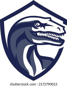 Velociraptor Head in Shield Logo Template Design
