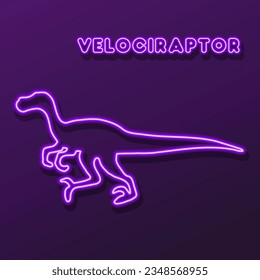 velociraptor neon sign, modern glowing banner design, colorful modern design trends on black background. Vector illustration.
