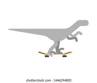 Velociraptor on skateboard. Dino Skateboarder. Prehistoric lizard monster riding longboard
