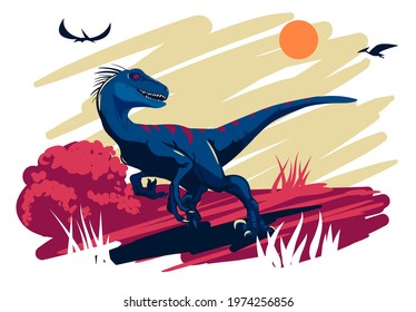 Velociraptor vector illustration. Flat design illustration