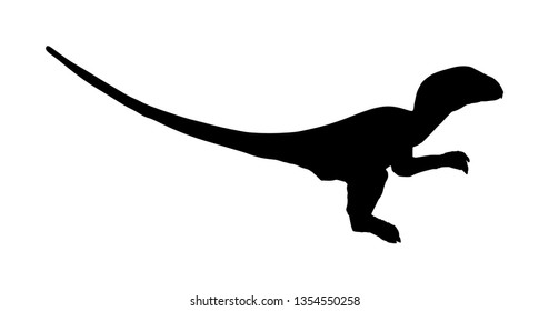 Velociraptor vector silhouette isolated on white background. Dinosaurs symbol. Jurassic era. Dino sign. Lizard dinosaur symbol. Raptor silhouette. Dragon lizard.