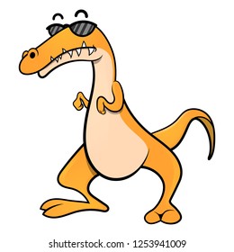 Velociraptor wearing sunglasses, go to summer vacation, primordial animals Cartoon Vector