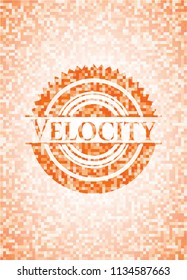 Velocity abstract emblem, orange mosaic background