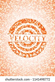 Velocity abstract orange mosaic emblem with background