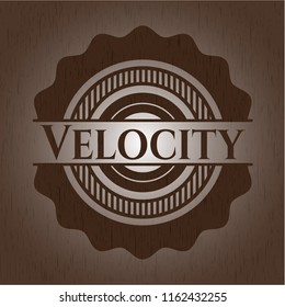 Velocity badge with wood background