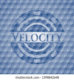 Velocity blue emblem or badge with abstract geometric pattern background. Vector Illustration. Detailed.