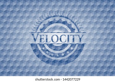 Velocity blue emblem with geometric pattern background. Vector Illustration. Detailed.