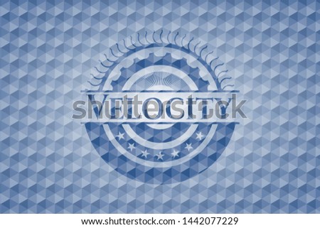 Velocity blue emblem with geometric pattern background. Vector Illustration. Detailed.