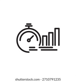 Icono de gráfico de velocidad que simboliza la tasa de finalización del trabajo, el promedio histórico y la previsión de capacidad futura, que representa la gestión ágil del proyecto, el seguimiento de métricas, Scrum y la medición del rendimiento.