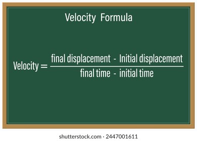 Geschwindigkeitsformel auf einer grünen Tafel. Bildung. Wissenschaft. Formel. Vektorillustration.