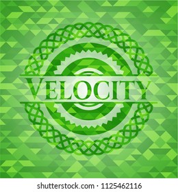 Velocity green emblem. Mosaic background