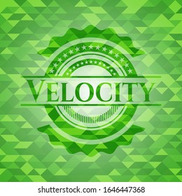 Velocity green emblem with mosaic background. Vector Illustration. Detailed.