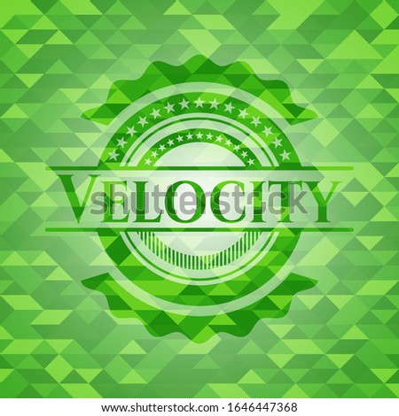 Velocity green emblem with mosaic background. Vector Illustration. Detailed.