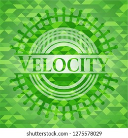 Velocity green emblem with mosaic ecological style background