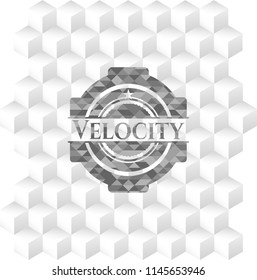 Velocity grey badge with geometric cube white background