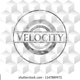 Velocity grey emblem. Vintage with geometric cube white background