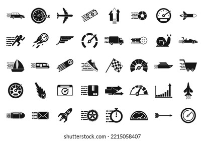 Velocity icons set simple vector. Efficient production. Plan work