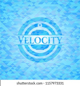 Velocity light blue emblem. Mosaic background