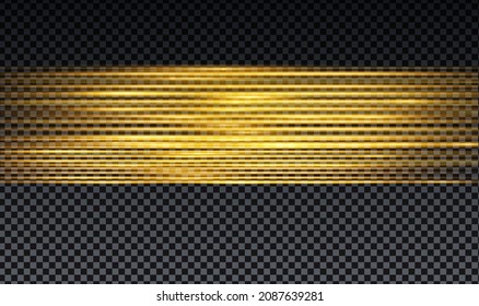 Velocity light effect  Horizontal lens flares   Laser beams  horizontal light rays Velocity motion  Vector gold glowing illustration
