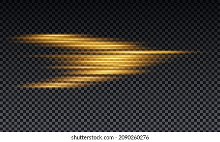 Velocity light effect  Horizontal lens flares   Laser beams  horizontal light rays Velocity motion  Vector gold glowing illustration