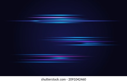 Velocity light effect. Horizontal lens flares and Laser beams, horizontal light rays Velocity motion. Vector blue glowing illustration