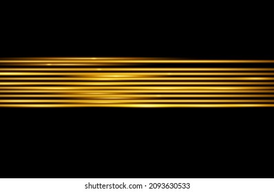 Velocity light effect. Horizontal lens flares and Laser beams, horizontal light rays Velocity motion. Vector gold glowing illustration