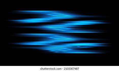 Velocity light effect. Horizontal lens flares and Laser beams, horizontal light rays Velocity motion. Vector blue glowing illustration