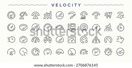 Velocity line icon set. Move icon set. Includes thin line symbols meter, low, performance, fast, movement, motion and more. Vector collections.