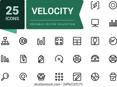 Velocity line icons set. Outline set of velocity vector icons for web and ui design. Editable vector line icon set and illustration for application.