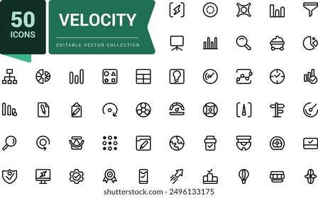 Velocity line icons set. Outline set of velocity vector icons for web and ui design. Editable vector line icon set and illustration for application.
