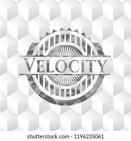 Velocity realistic grey emblem with cube white background